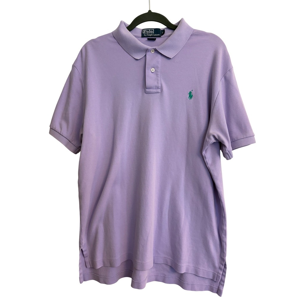 Polo Ralph Lauren Large Purple Short Sleeve Cotton Polo Shirt Green Pony Logo